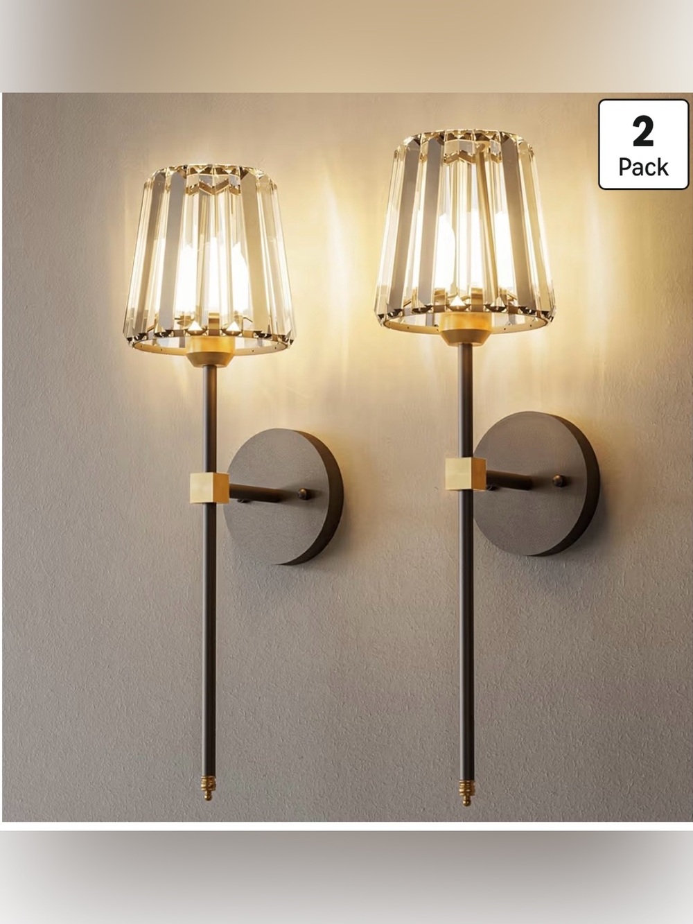 Set of 2 Crystal Cordless Wall Sconces – Rechargeable RGB Lights w/ Remotes